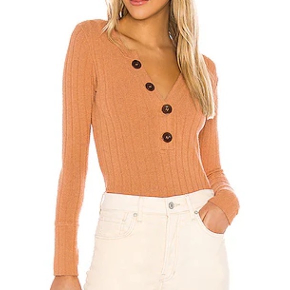 Free People Tops - Free People Top Womens Large We The Free Oliver Henley Rib Boho Preppy Coquette